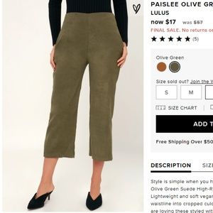 Olive Paislee Vegan Suede High Waist Culotte Pants